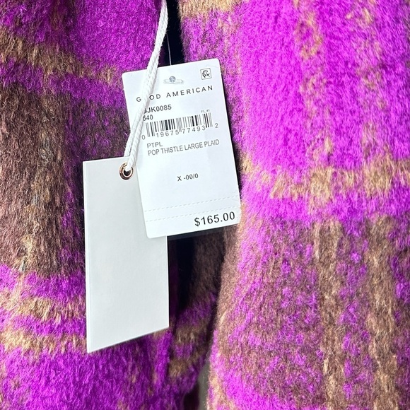 NWT GOOD AMERICAN Women’s Pop Thistle Large Plaid Oversized Shacket Sz 00/0 - Picture 6 of 14